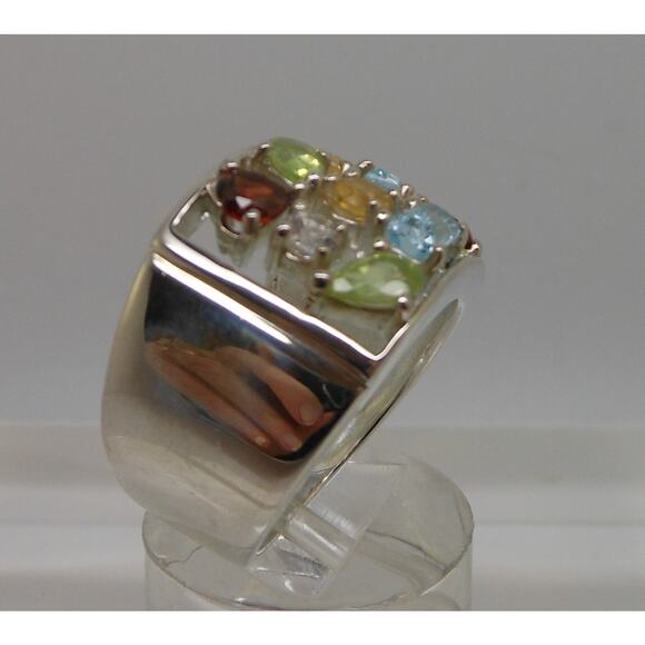 Vintage Gemstone Sterling Silver Ring Size 7 1990's Garnet Citrine Topaz Peridot - Picture 8 of 12